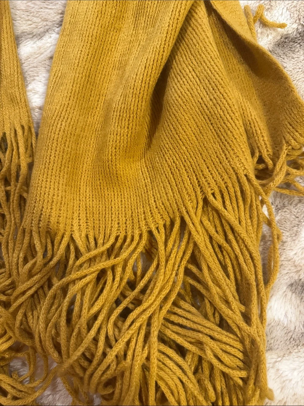 Buckle Mustard Knit Fringe Scarf